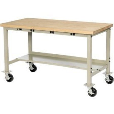 GLOBAL EQUIPMENT 60 x 30 Mobile Production Workbench - Power Apron, Shop Top Safety Edge Tan 249145BTN